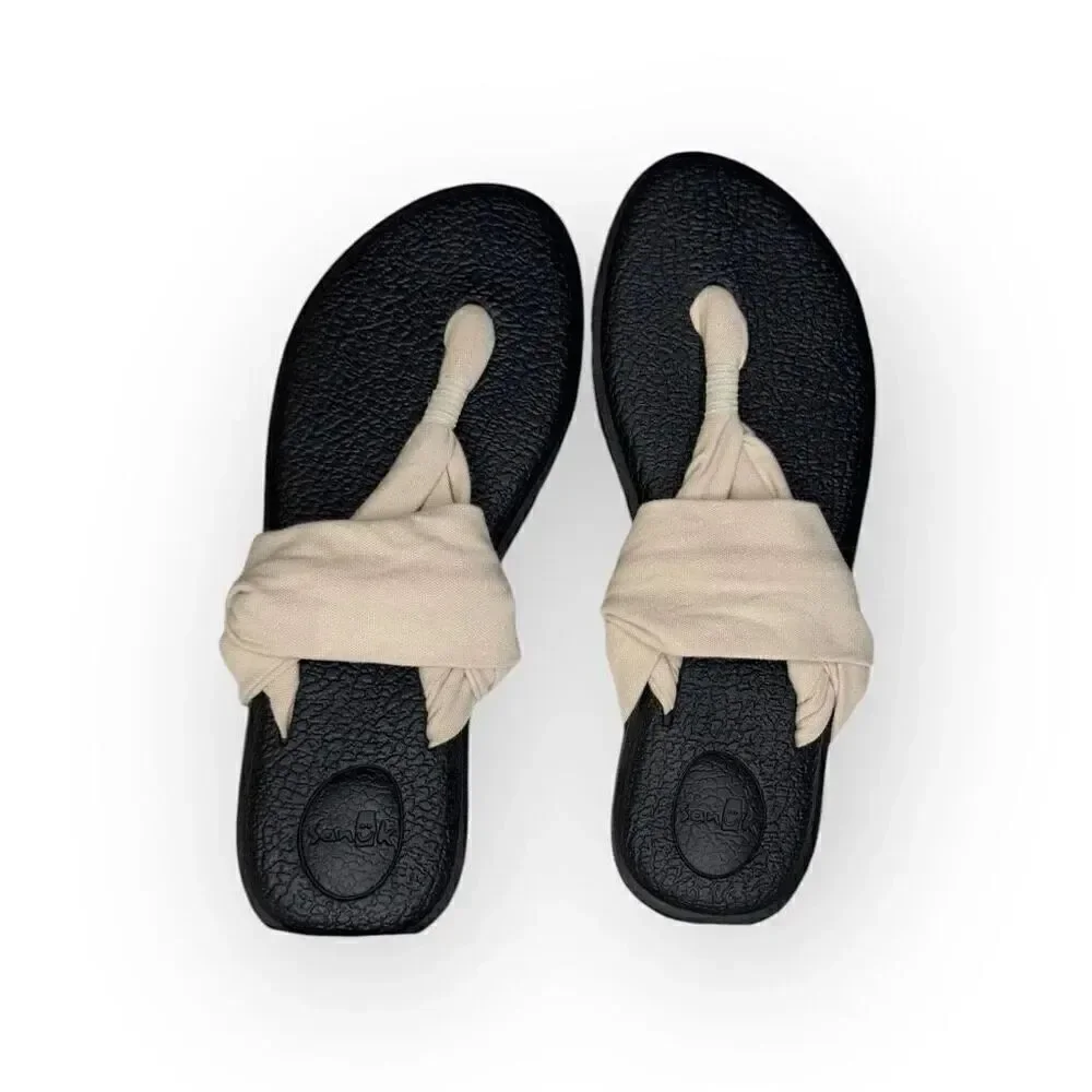 NWOT Sanuk Womens Comfort Yoga Mat Sling Sandals Black Cream Size 10